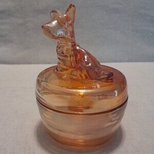 VTG Iridescent Scottie Dog Powder Jar by Jeanette Glass